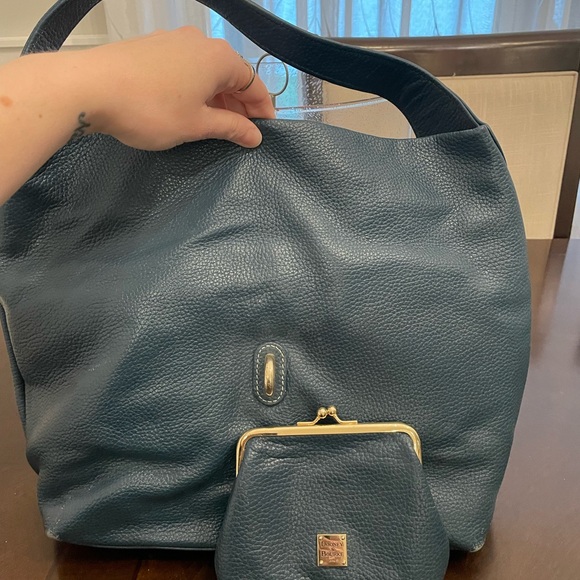 USED Dooney & Bourke Blue Leather Hobo Shoulder Bag with Coin Pouch - Picture 2 of 6